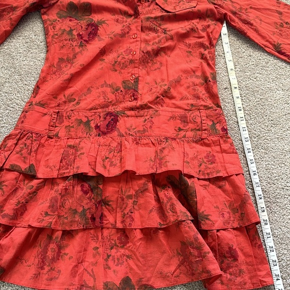 Uncle Frank Button Up Ruffle Orange Cotton Floral Dress Women’s Small Artsy - Picture 8 of 9